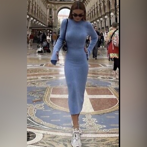 ZARA WOMAN NWT SS22 BLUE RIBBED KNIT DRESS SIZE SMALL REF: 6771/122 - Picture 2 of 4